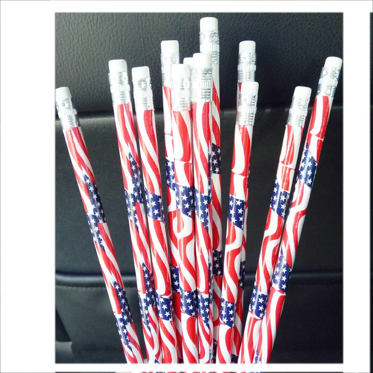 

good quality cheap USA flag design filmed hb pencil with eraser, Customized