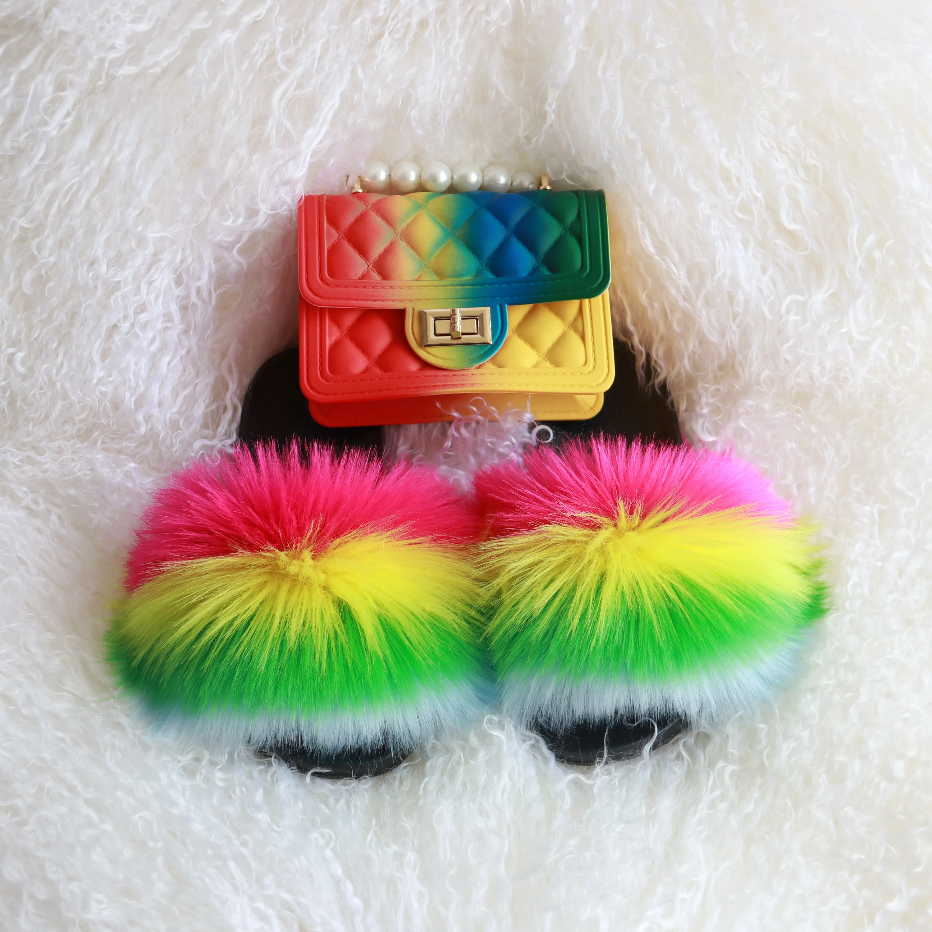 

curlyfur fur shoes sandals china girls kids furry slippers and purse