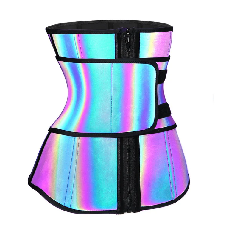 

Wholesale Custom Logo Neoprene Zipper Weist Trainer Slimming Belt Coset Rainbow Reflective Black Women Waist Trainer For Ladies, Pink/black