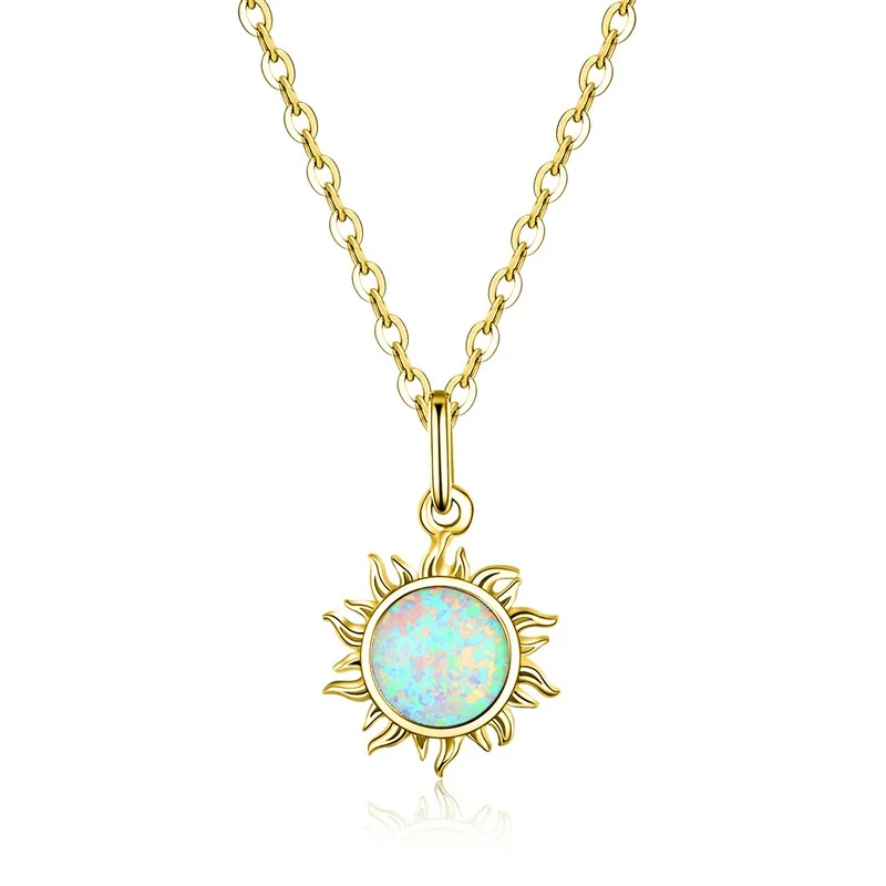 

18K Gold Plated Women S925 silver chain Crystal Sun Star pendant Necklace For fashion jewelry, Gold color/platinum plated