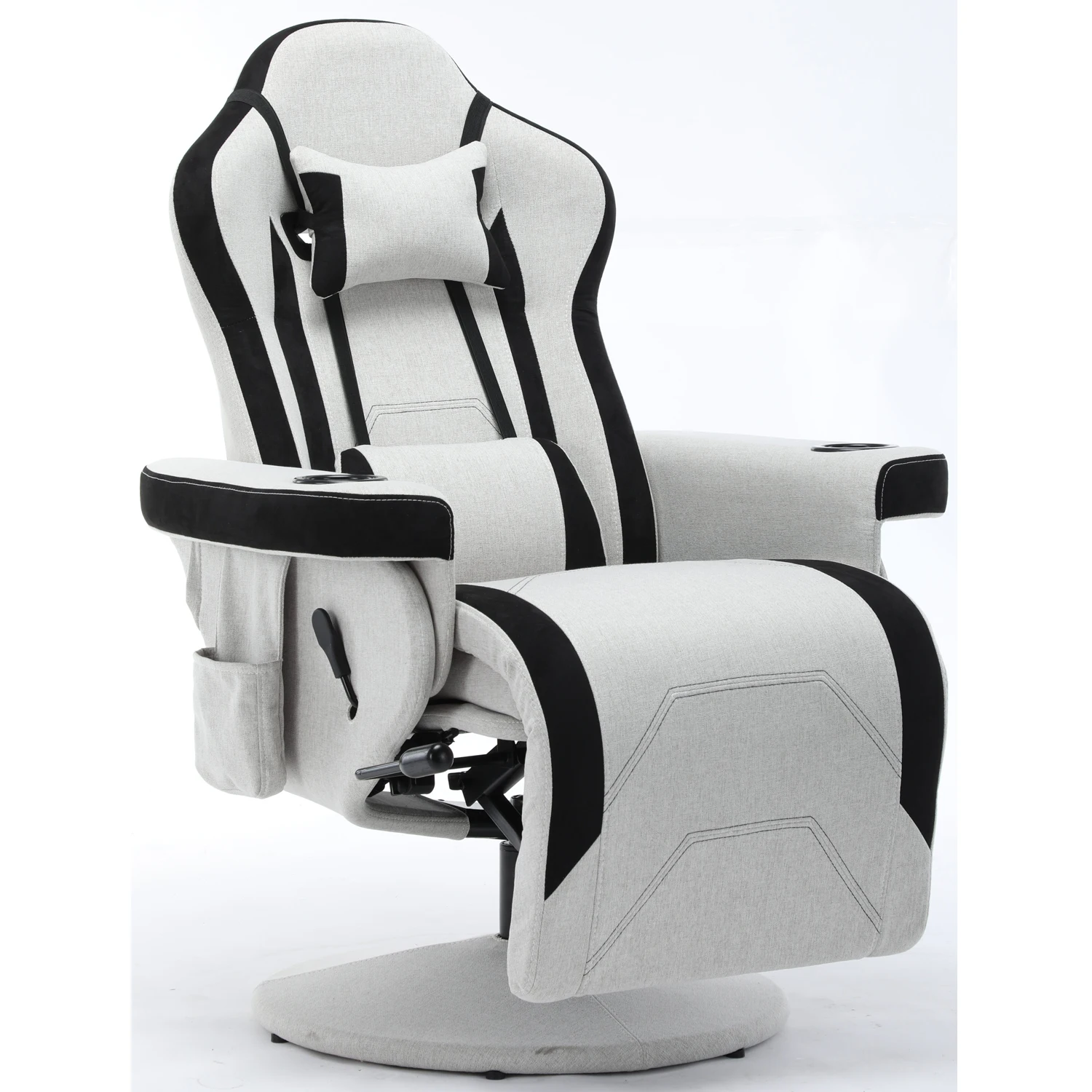 Luxury Gaming Chair With Cup Holder White Racing Style Leather