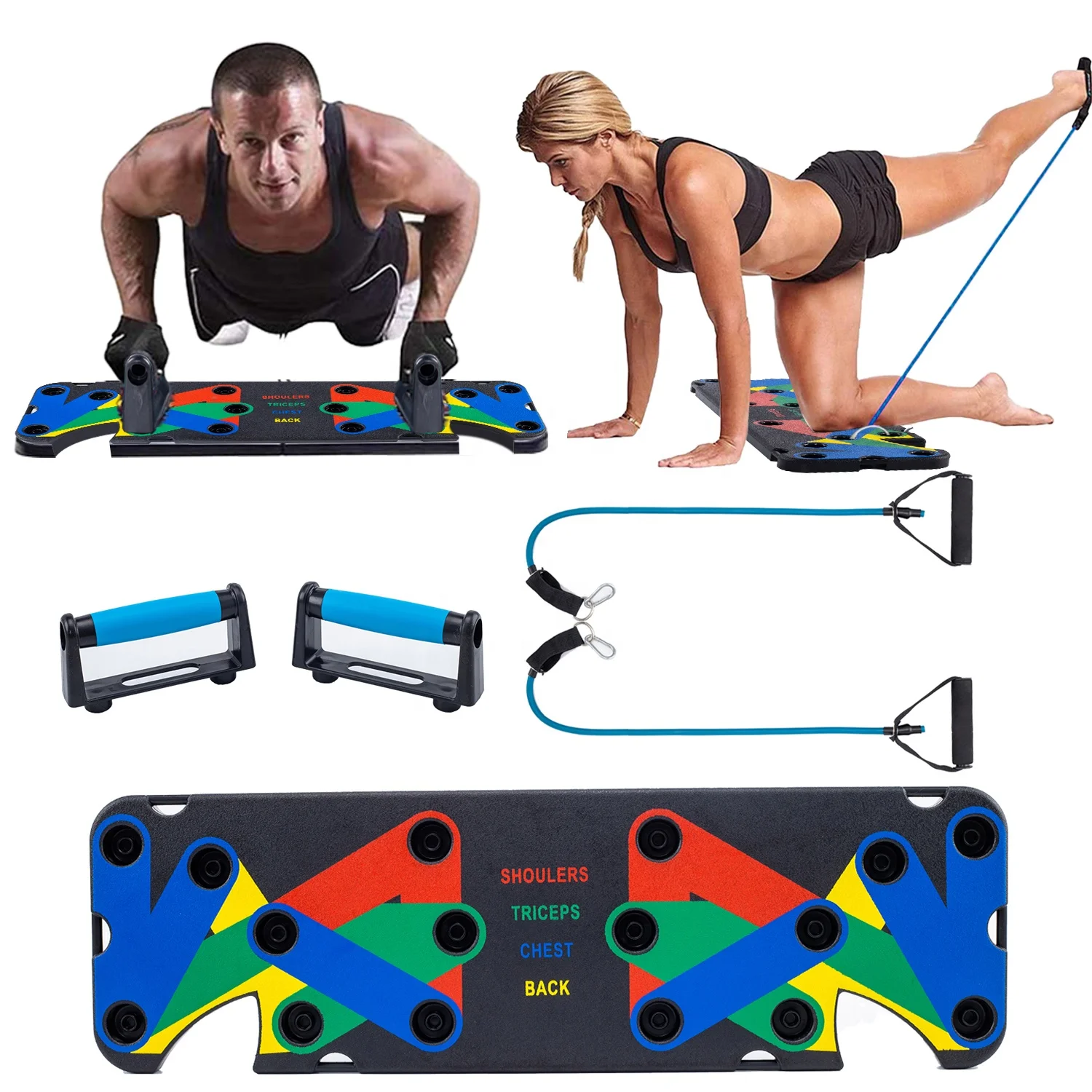 

9 In 1 Push Up Board with 20lb Resistance Bands Push-up Training System Fitness Press Stands Home Gym Equipment