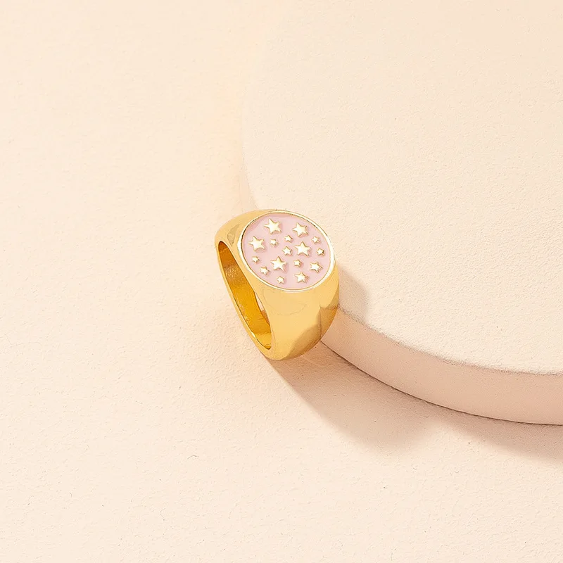 

Y2K Fashion New Simple Alloy Drop Oil Round Gypsophila Design Women's Ring Jewelry, Like picture