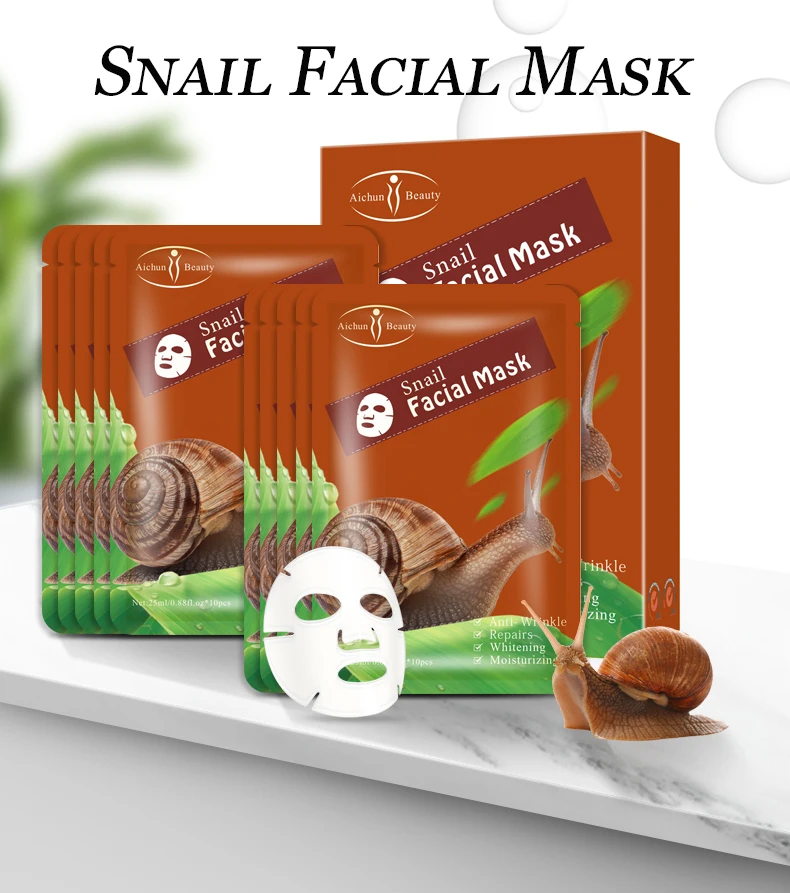 Aichun Beauty Snail Facial Mask Hydration Moisturize Facial Sheet Mask Organic Mineral Crystal Collagen Face Neck Combination