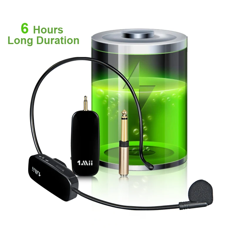 

Long Range 3.5mm/6.5mm Professional Studio Wireless Headset Battery Handheld Condenser Microphone for Teacher Speech, Black