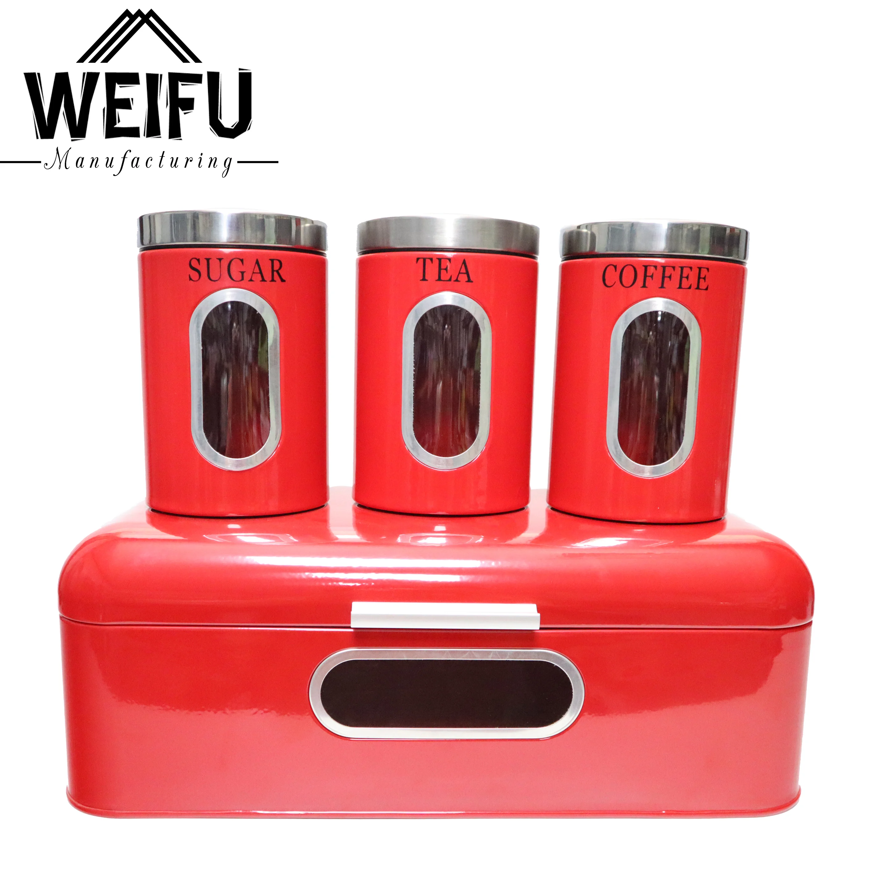 

Kitchen bread box with canister set Red, Customized color