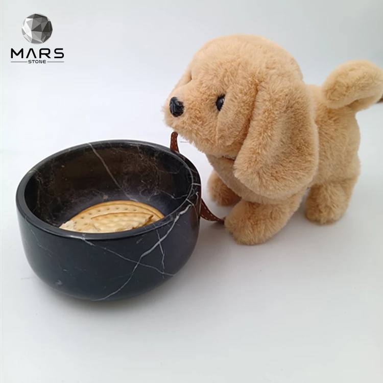 

Natural Marble Stone Pet Dog Food Bowl Feeding Feeders, Black