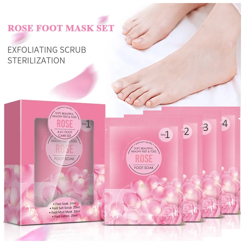 

Private Label OEM 4 Steps Crystal Jelly Foot Bath Set 4 in 1 Rose Soothing Crystal Mud Pedi Jelly Foot Bath Spa Packets Pedicure