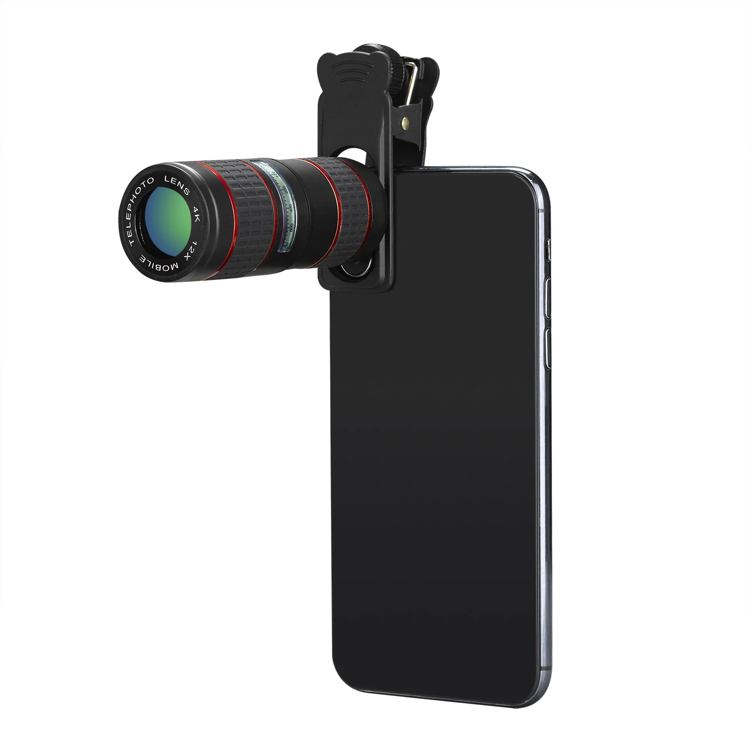 

Cell Phone Camera Lens Universal Kit 5 in 1 12X Mobile Phone Monocular Telescope Wide Angle Macro Fisheye Lens for iPhone, Red, silver