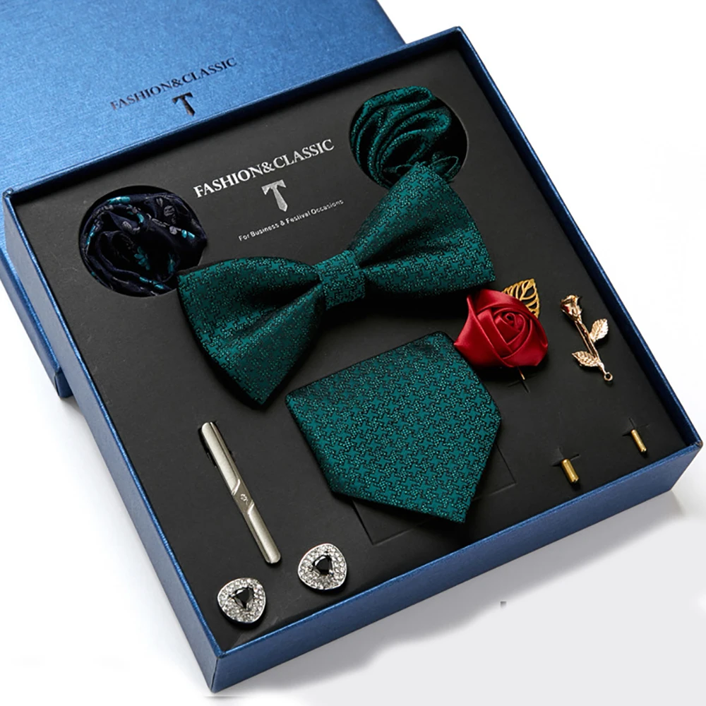 Silk Tie Necktie Set Men's Vintage Paisley Floral Formal Cravat Ascot Tie Gentleman 8pcs/set With Luxury Gift Box