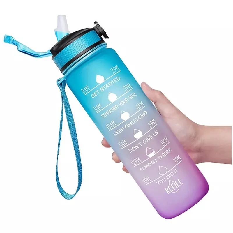 

2022 New Design BPA Free 1000ML Portable Time Marker Tritan Motivational Water Bottle