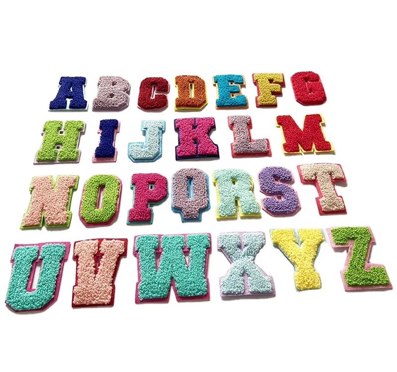 

Eco-Friendly Feature High Quality 7cm High Sew On Colored Embroidery Chenille Alphabet Letter Patch, Custom color