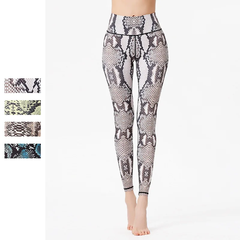 

High Waist Polyester Spandex Yoga Pants Snake Print Women Leggings Sports