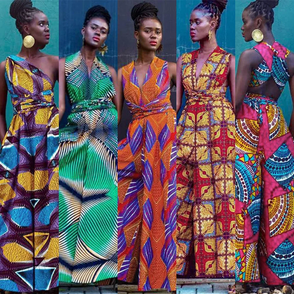 

New Arrival Digital Printed Sexy African Clothing Ladies Dashiki African Printed Wide Leg Pants Jumpsuits
