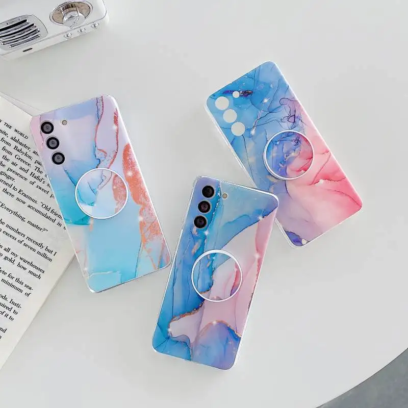 

IMD Matte Gradient Phone Case For Samsung S21 S30 S20 S10 Note 20 Plus Ultra A32 A52 A72 A42 5G With Bracket Luxury Back Cover
