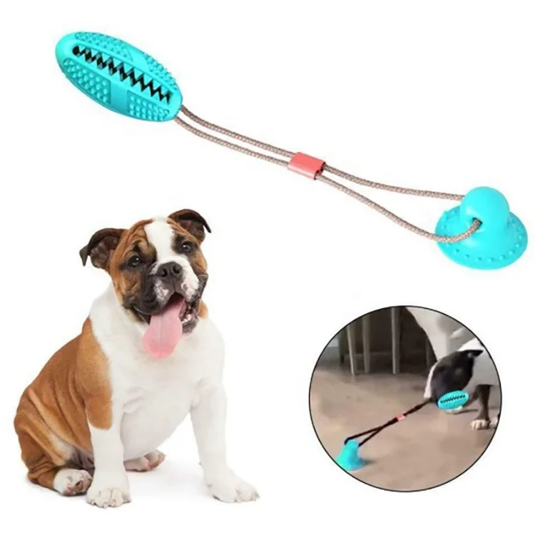 Multifunctional Teeth Cleaning Dog Rope Toy Food Treat Dispensing Self-Playing Dog Chew Ball Toy with Suction Cup