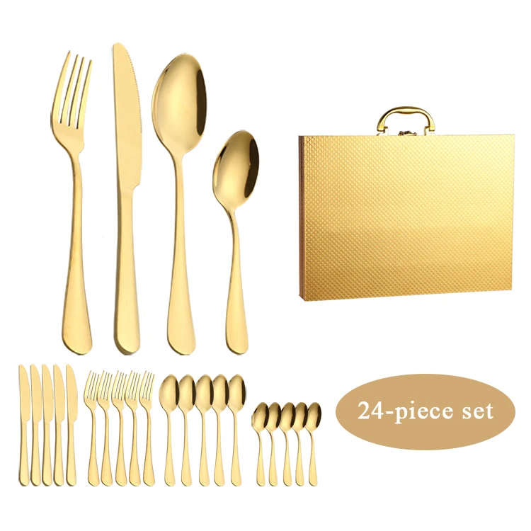 

Gold Silverware Flatware with Gift Wooden Box24PCS Stainless Steel Cutlery Set, Silve, gold, rosegold, black, rainbow