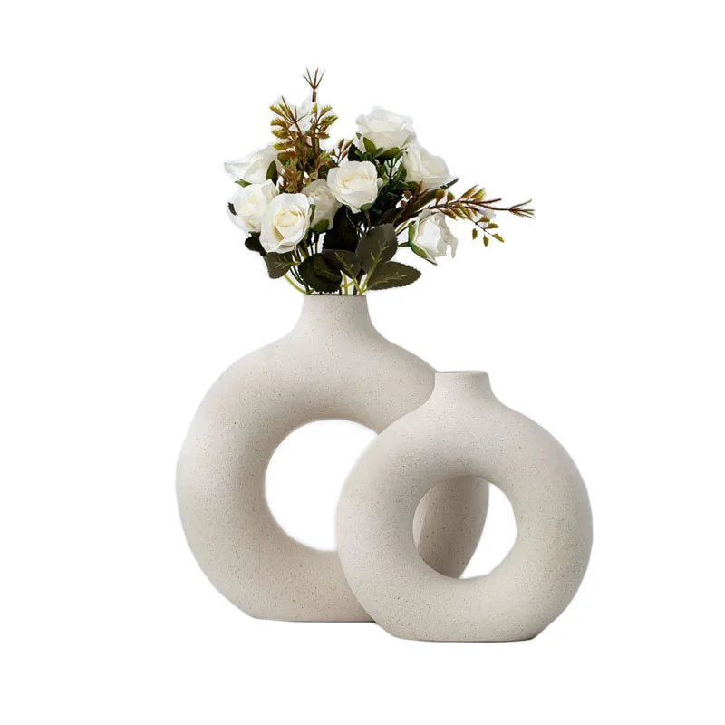 

Nordic Circular Hollow Ceramic Vase Donuts Flower Pot Home Decoration Accessories Office Desktop Vase