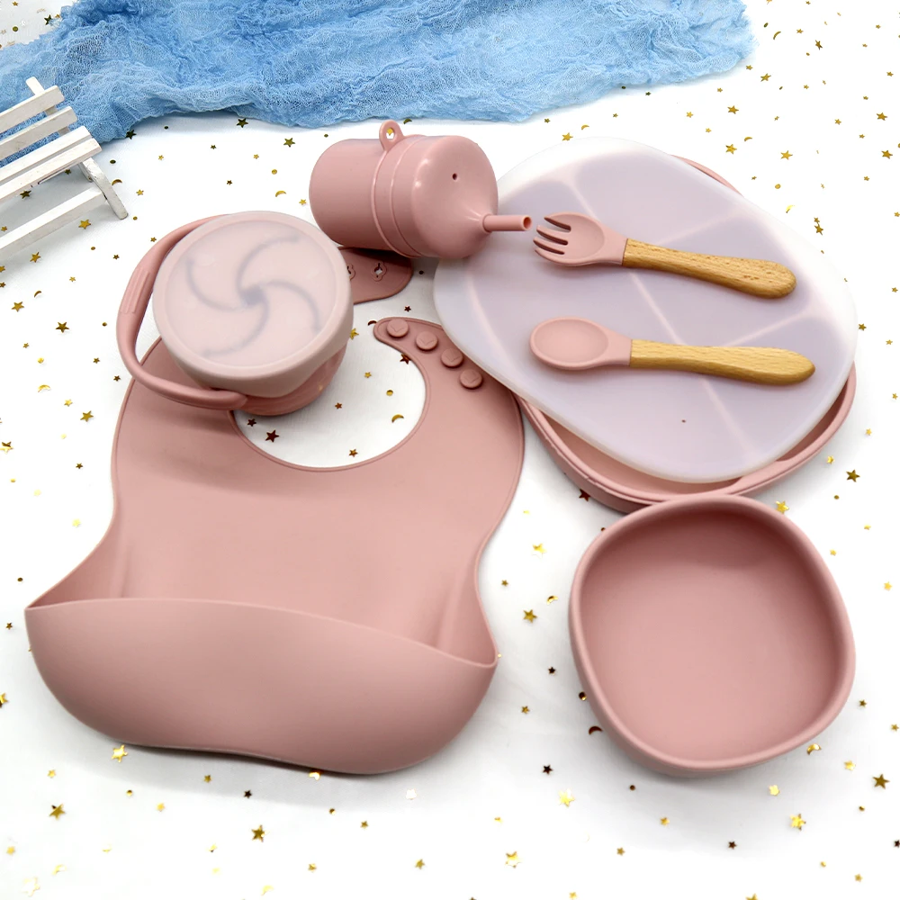 

new non slip silicone kids eco friendly dinner plates strong Suction food square plate Set Feeding Silicone baby bowl and plates, Customized color