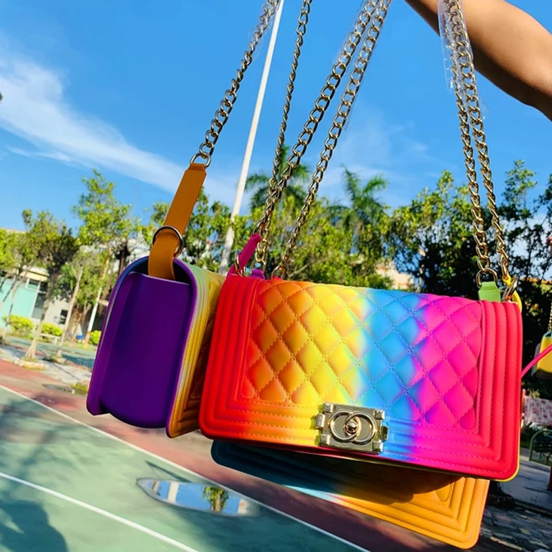 

Hot Sale Colorful Wholesale Mini Jelly iridescent Luxury Purse for Women Little Girls Summer Candy Color Crossbody PVC Handbags, Multicolor optional