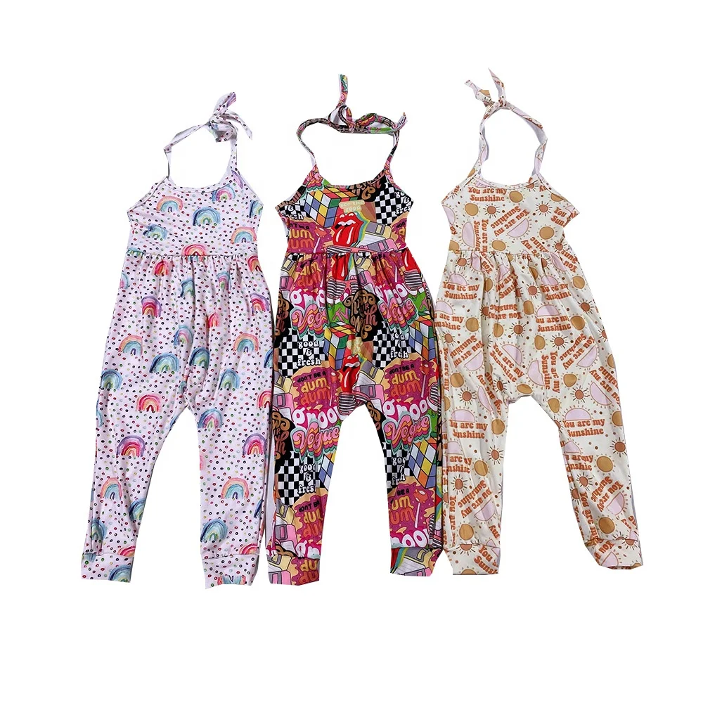

Factory New Design Spring Autumn Kids Casual One Piece Clothing Girls Floral Jumpsuits, As pic