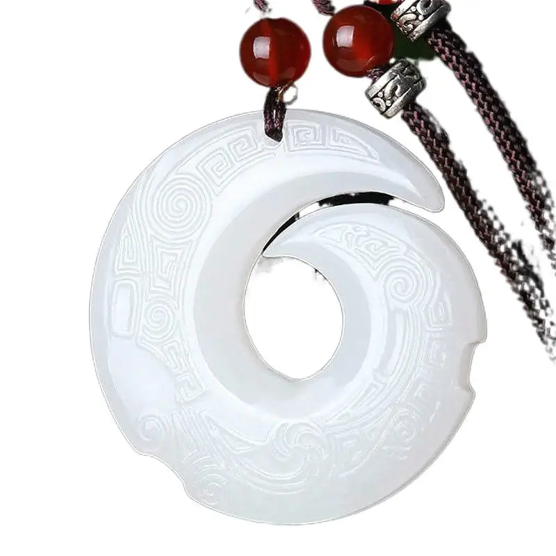 

White Jade Rune Pendant Chinese Fashion Carved Amulet Jewelry Natural Double-sided Women Charm Men Gifts Necklace Jadeite