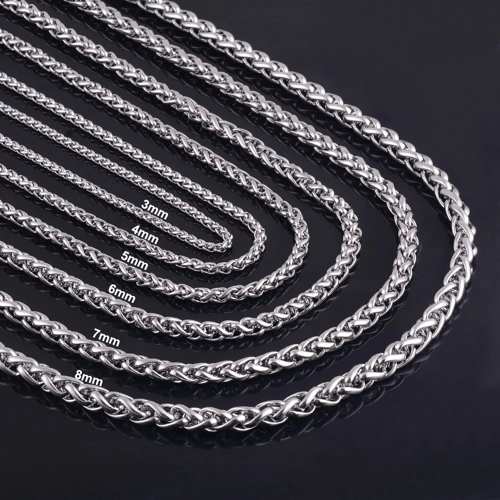 

Wholesale Necklaces 3mm 4mm 5mm 6mm 7mm 8mm Wheat Chain Men Chain Necklace Custom Stainless Steel Necklace