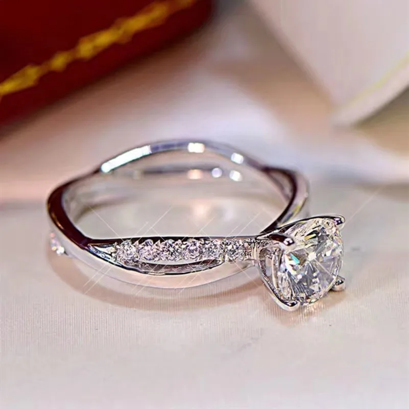 

D Color Diamond Moissanite Ring 925 Sterling Silver AU750 Plated Double Slim Waist Princess Wedding Rings Female Jewelry