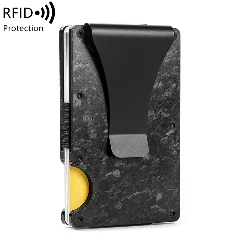 

RFID Forging Crack Carbon Fiber Mens Money Clip Wallet Stone Pattern Metal Card Holder Wallet Aluminum Small Clip Wallet