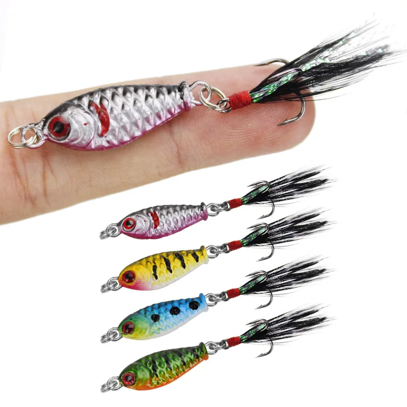 

3.2cm 5g With Feather Fly Fish Lure Jig Bait Fishing Tackle Pesca Wobblers Lead Fishing Lures Metal Jig, 4 color