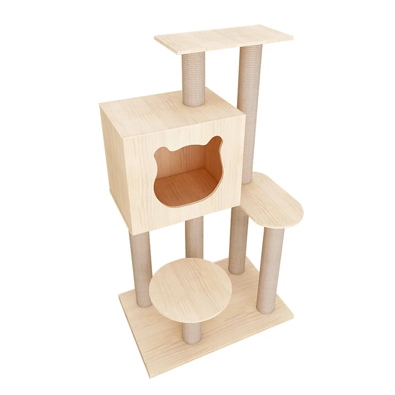 

A-01 Pet Products 2021 Pet Accessories gatos Modern Large cat Climbing Framee Cat Condo House Tower Solid Wood Cat Tree, Picture
