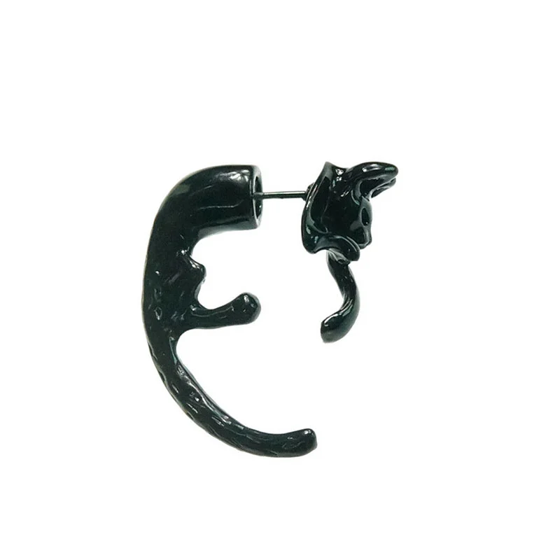 

2021 Dinosaur Cat Witch Pagan Goth Punk Ear Stud Earring Hip-hop Black Long Tail Cat Piercing Stud Earrings Animal earrings, Picture shows