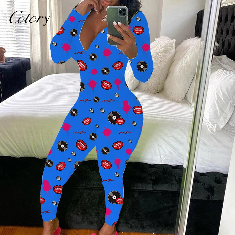 

Colory Two Piece Pajama Set Romper Prints 2021 Winter Women Clothing, Picture shows