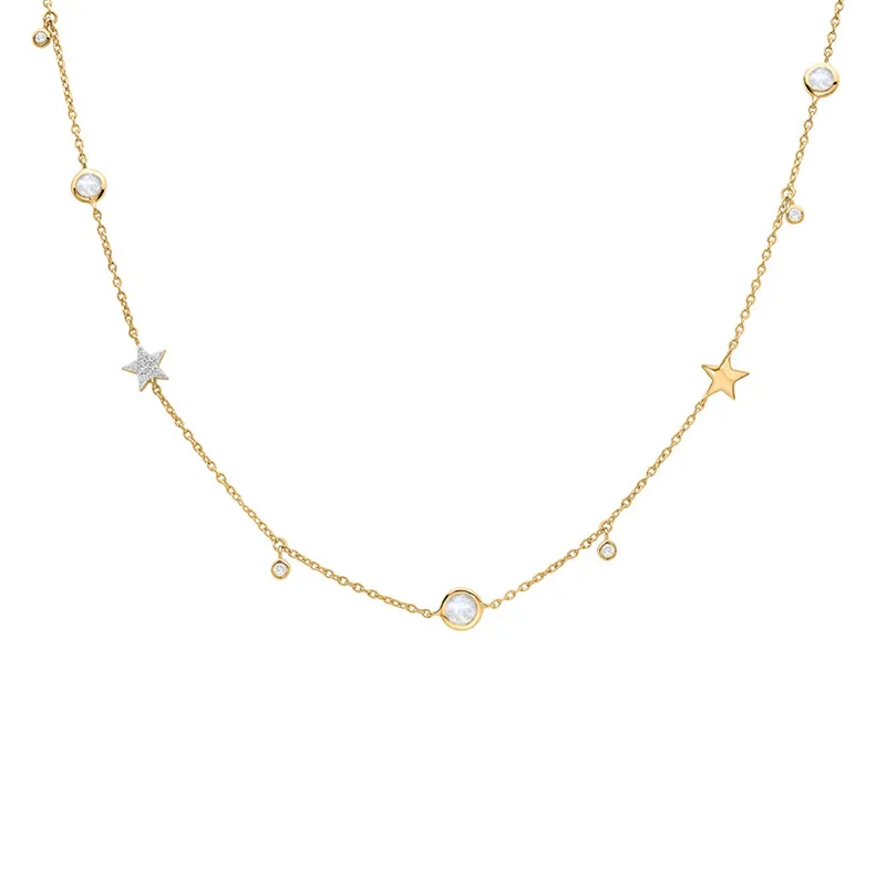 

New simple 925 sterling silver gold star and moon charm necklace jewelry for women