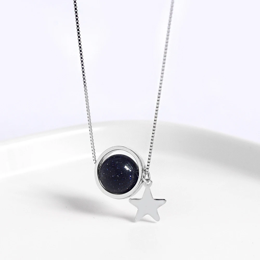 

JUHU Minor design star blue sand stone necklace S925 sterling silver necklace women's style starry crystal collarbone wholesale, Gold/sliver