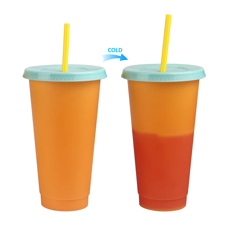 

710ml/24oz Drinking tumbler cups pp plastic color changing cups, 5 colors optional