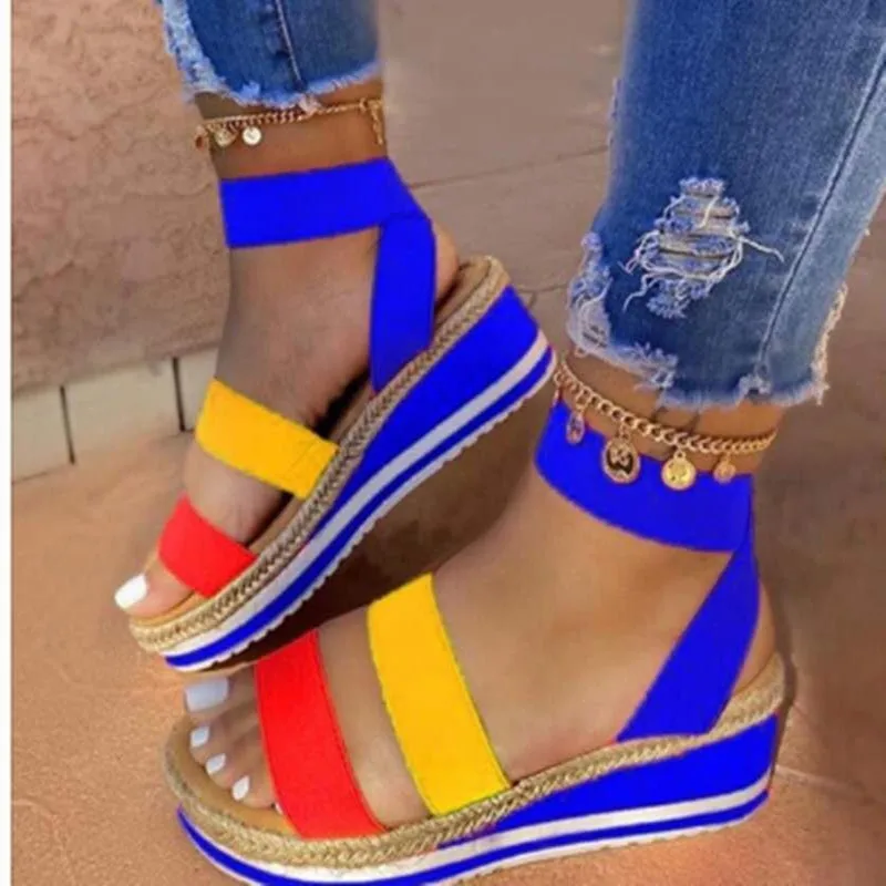 

PDEP 2021 summer comfortable thick sole platform sandals 43 plus size buckled open toe sandals for women, Colorful, black, pink, red,yellow