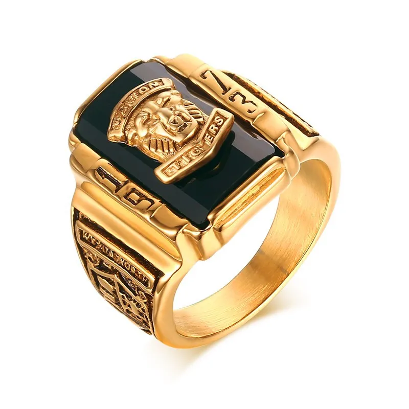 

Wholesale men stainless Steel gold plated ring animal tiger head personalized vintage navy ring, Picture