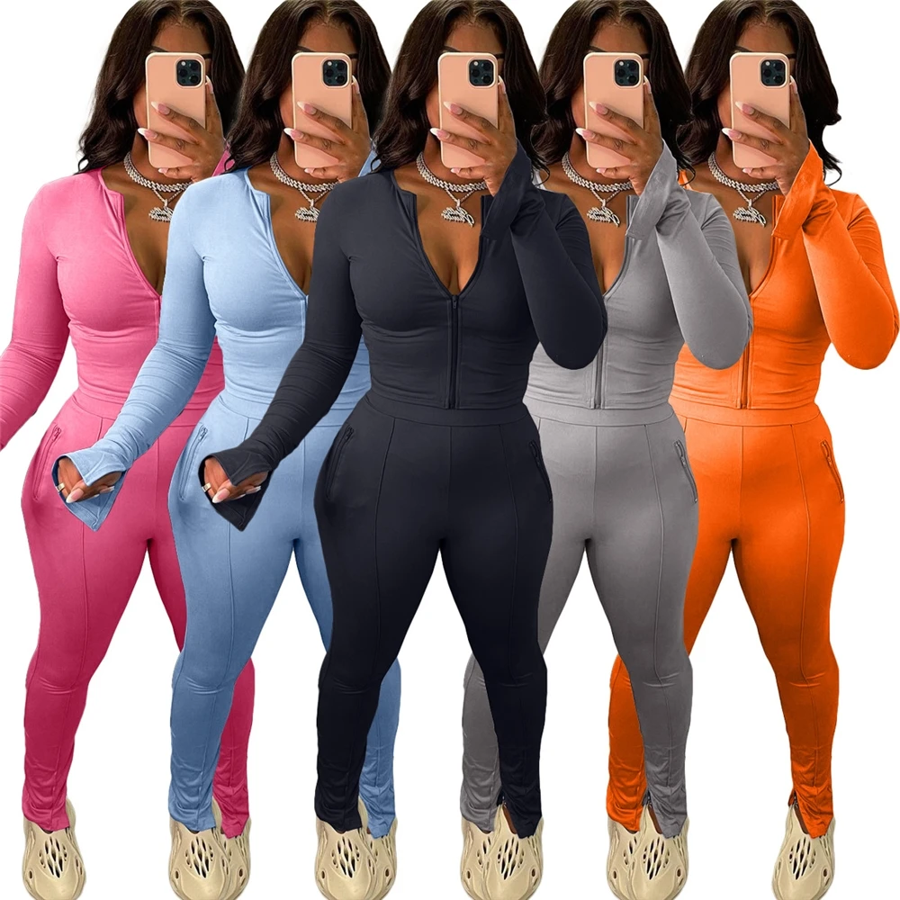 

M&F Fall Clothes Women 2 Piece Pant Set Clothing Custom Zipped Jackets Sweat Suit Joggers Women Two Piece Set Outfits