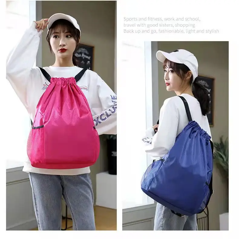 

light weight drawstring bag with zipp pocket inside convenient women men kids, Customized color