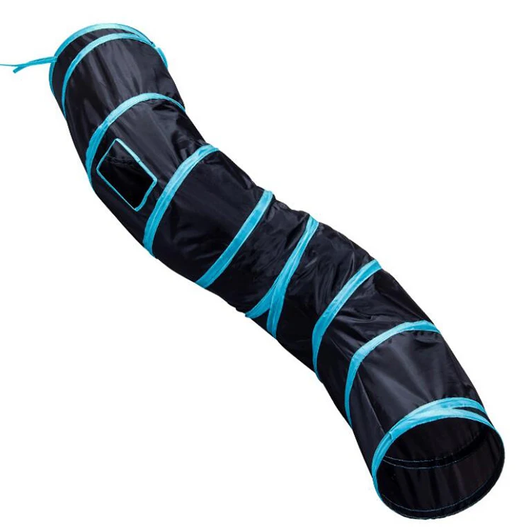 

Hot Sale Collapsible Foldable Waterproof Fabric S Shape 2 Holes With Ball Tube Interactive IQ Training Pet Cats Tunnel, 5 colours