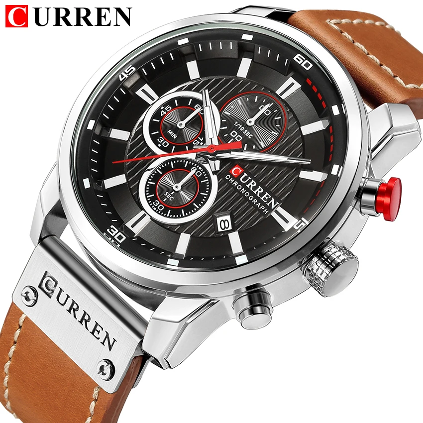 

CURREN 8291 Men's Watches Quartz Movement Fashion&Casual Auto Date Leather Band Watches, As pictures