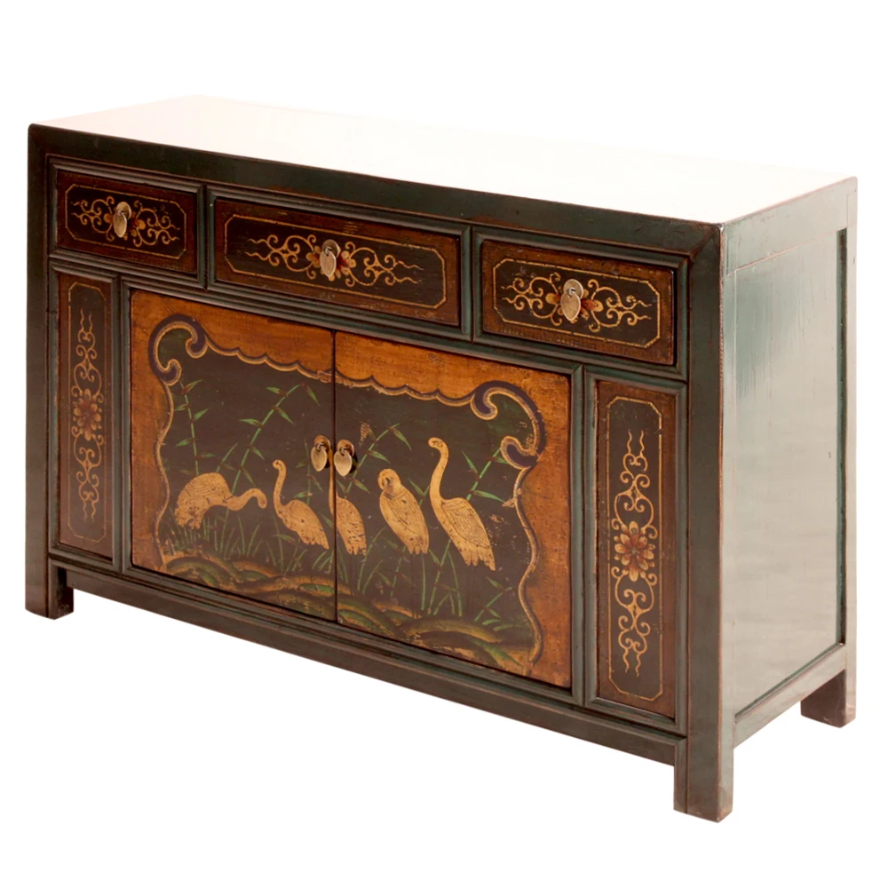 
three drawers two doors solid wooden painted furniture East Art storage cabinet living room cabinet display cabinet sideboard 