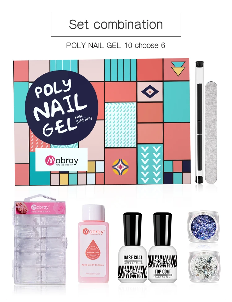 Mobray New item 6 colors Poly gel Nail Extension Kit Nail Art Gel Kit Manicure Nail Art Tool Set