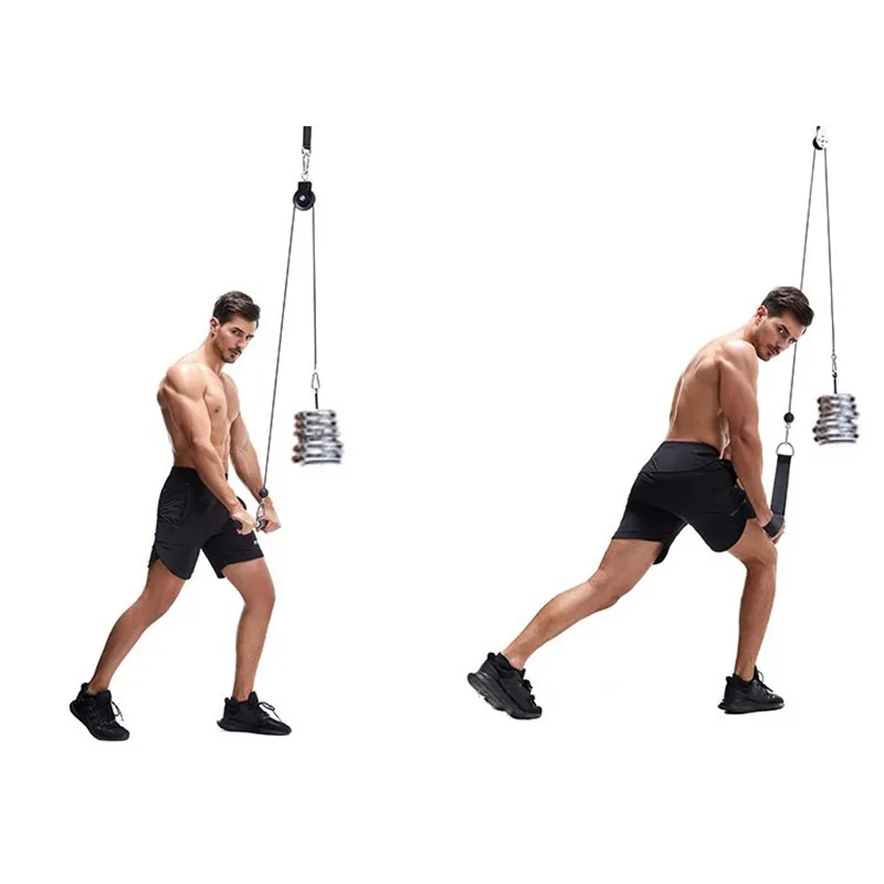 

Fitness Gym Home Training Tricep Ropes Pull Down Pulley Cable System with Loading Pin, Black and iron