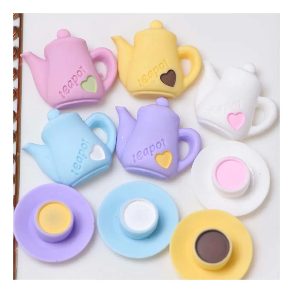 

100pcs Mix Dollhouse Kawaii Resin 3D Love Heart Teapot Coffee Cup Miniature Flatback Cabochon Art Supply DIY Craft Scrapbooking