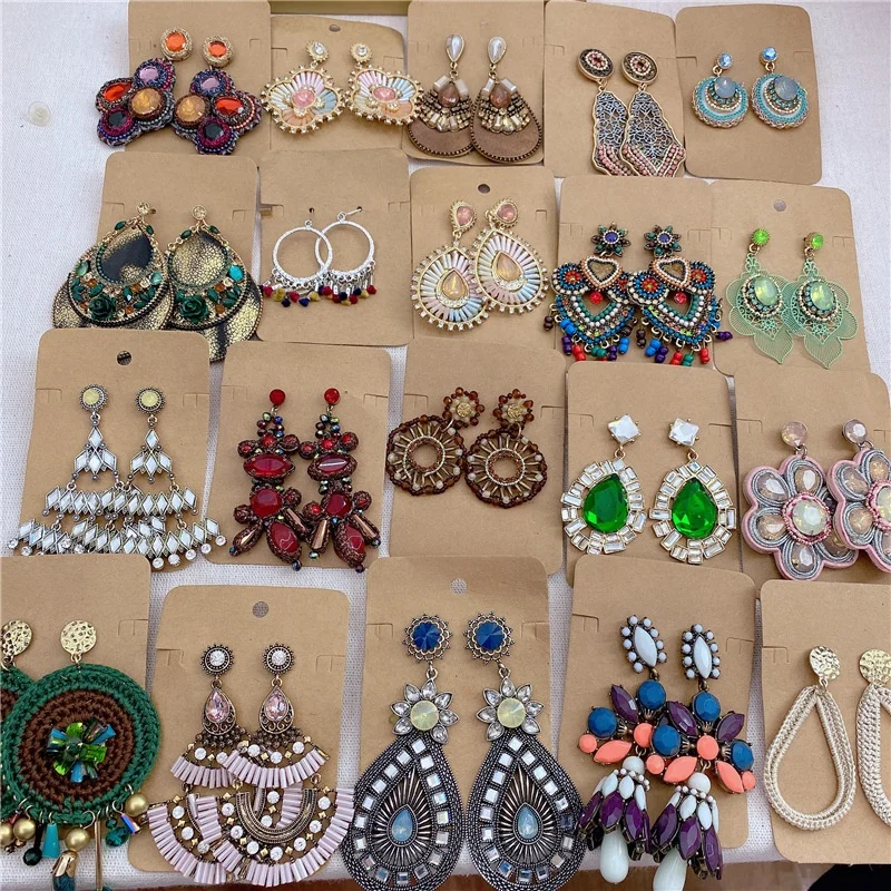 

PUSHI wholesale vintage earring jewelry lady big earring korean zircon color long princess earrings lot mix