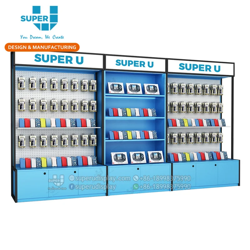 Wall Mobile Phone Display Shelf Cellphone Store Showcase Design with Led Strips and Light Box