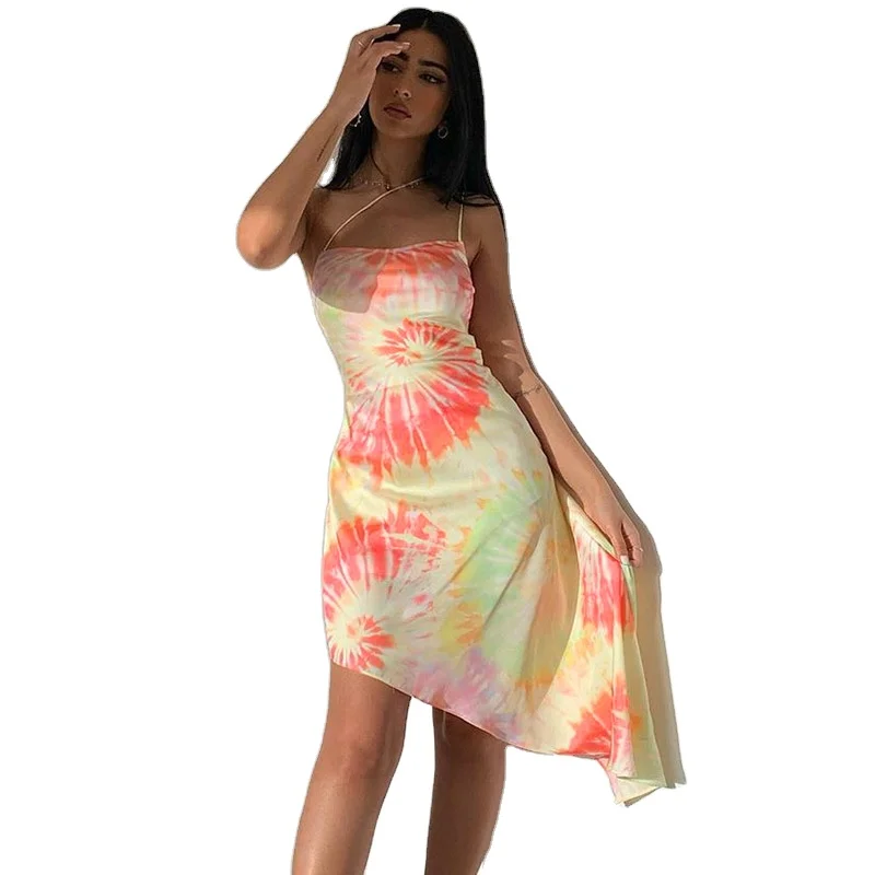 

European back straps v-neck floral ruffles chiffon dress women's beach long sleeve mini dress