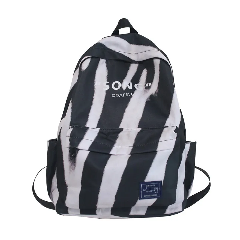 

Large Capacity Zebra Printing Oxford Fabric Literary Travel Campus School Bag Women Students Boy Girls Teenager College Backpack, Black, brown